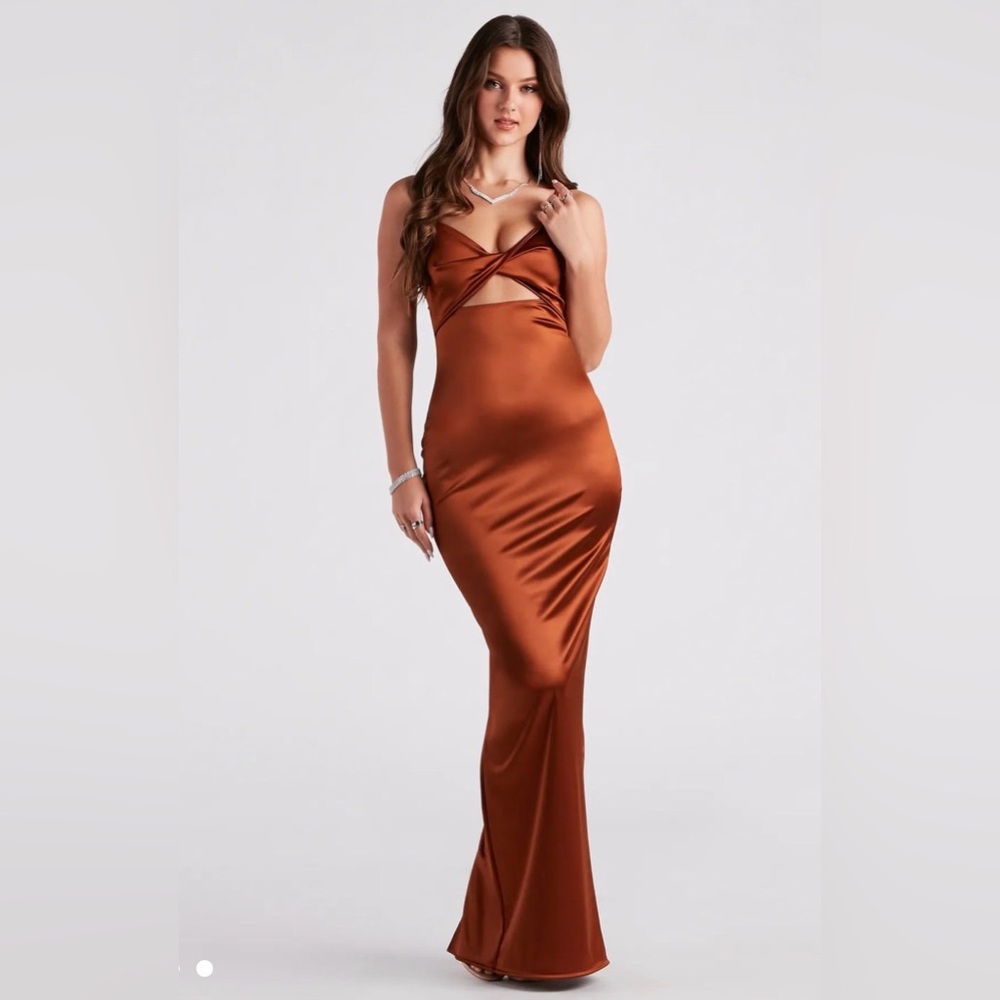 Denise Formal Satin Twist Long Dress